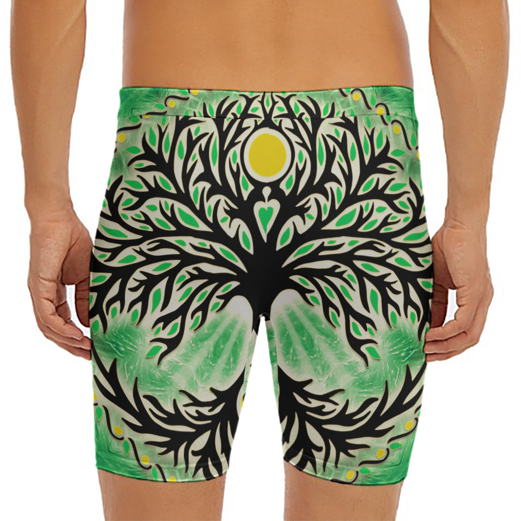 Sun And Moon Yggdrasil Print Men's Long Boxer Briefs