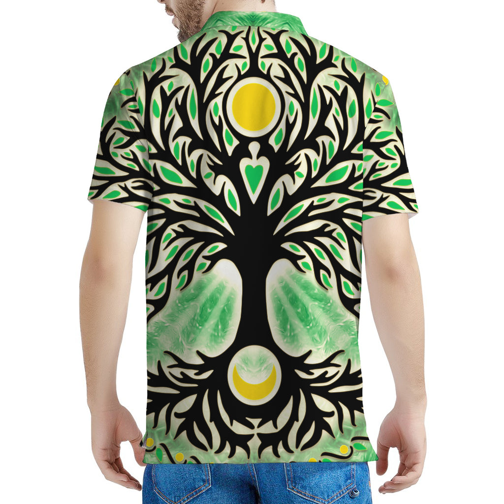 Sun And Moon Yggdrasil Print Men's Polo Shirt
