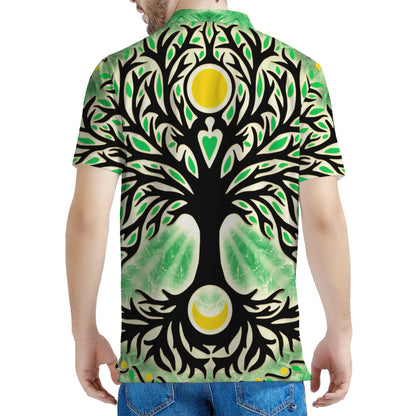 Sun And Moon Yggdrasil Print Men's Polo Shirt
