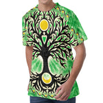 Sun And Moon Yggdrasil Print Men's Velvet T-Shirt