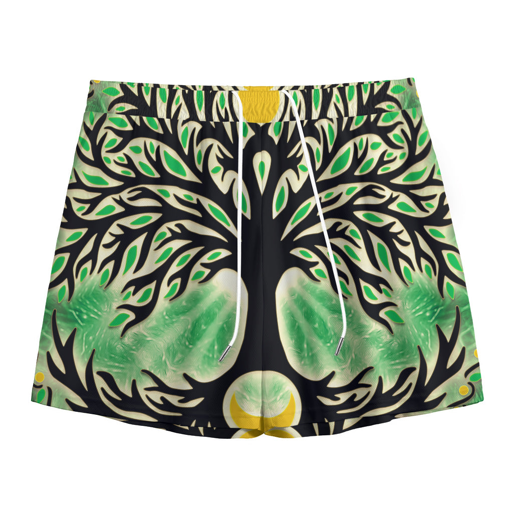 Sun And Moon Yggdrasil Print Mesh Shorts