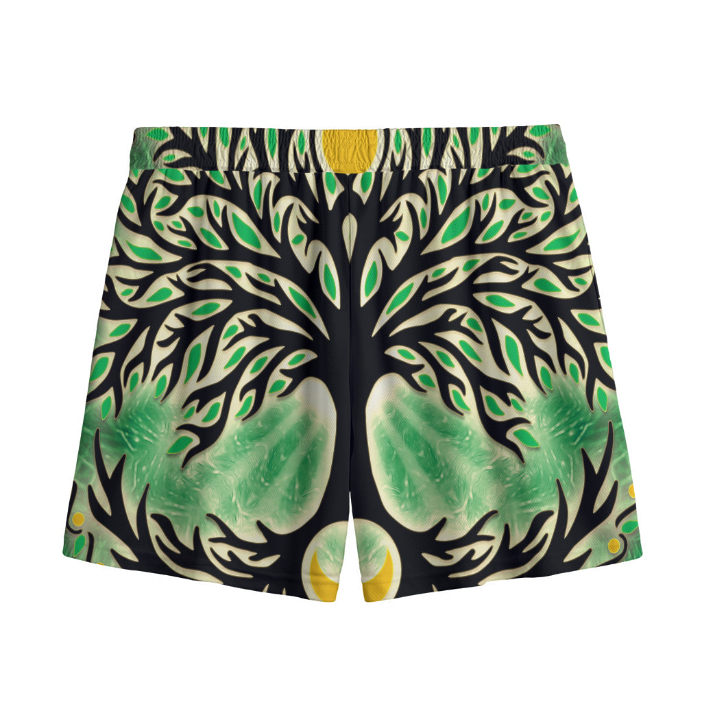 Sun And Moon Yggdrasil Print Mesh Shorts