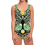 Sun And Moon Yggdrasil Print One Piece Swimsuit