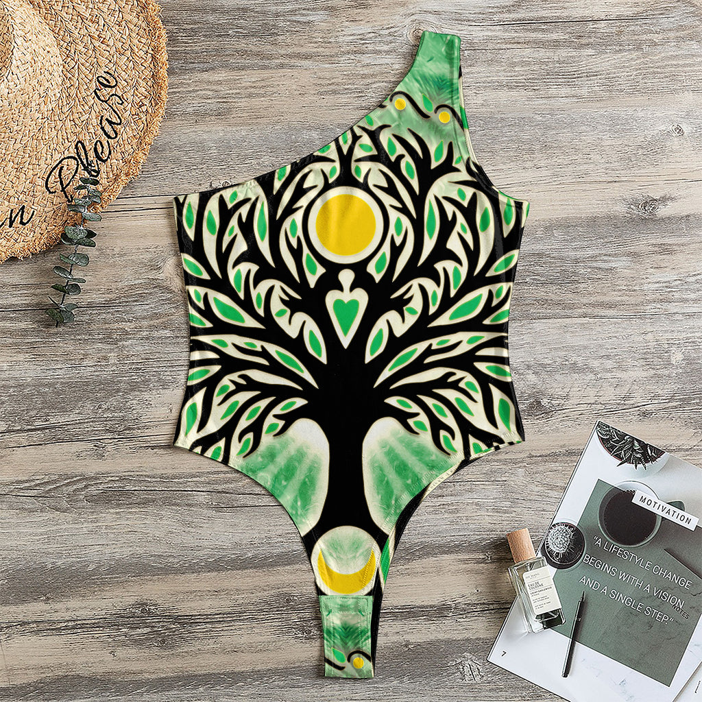 Sun And Moon Yggdrasil Print One Shoulder Bodysuit