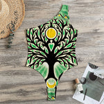 Sun And Moon Yggdrasil Print One Shoulder Bodysuit