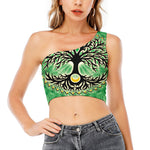 Sun And Moon Yggdrasil Print One Shoulder Crop Top