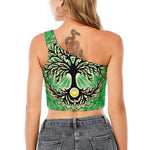 Sun And Moon Yggdrasil Print One Shoulder Crop Top