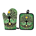 Sun And Moon Yggdrasil Print Oven Mitt And Pot Holder Set