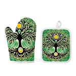 Sun And Moon Yggdrasil Print Oven Mitt And Pot Holder Set