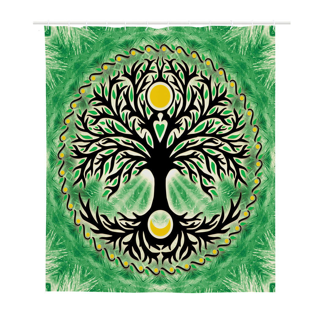 Sun And Moon Yggdrasil Print Polyester Shower Curtain