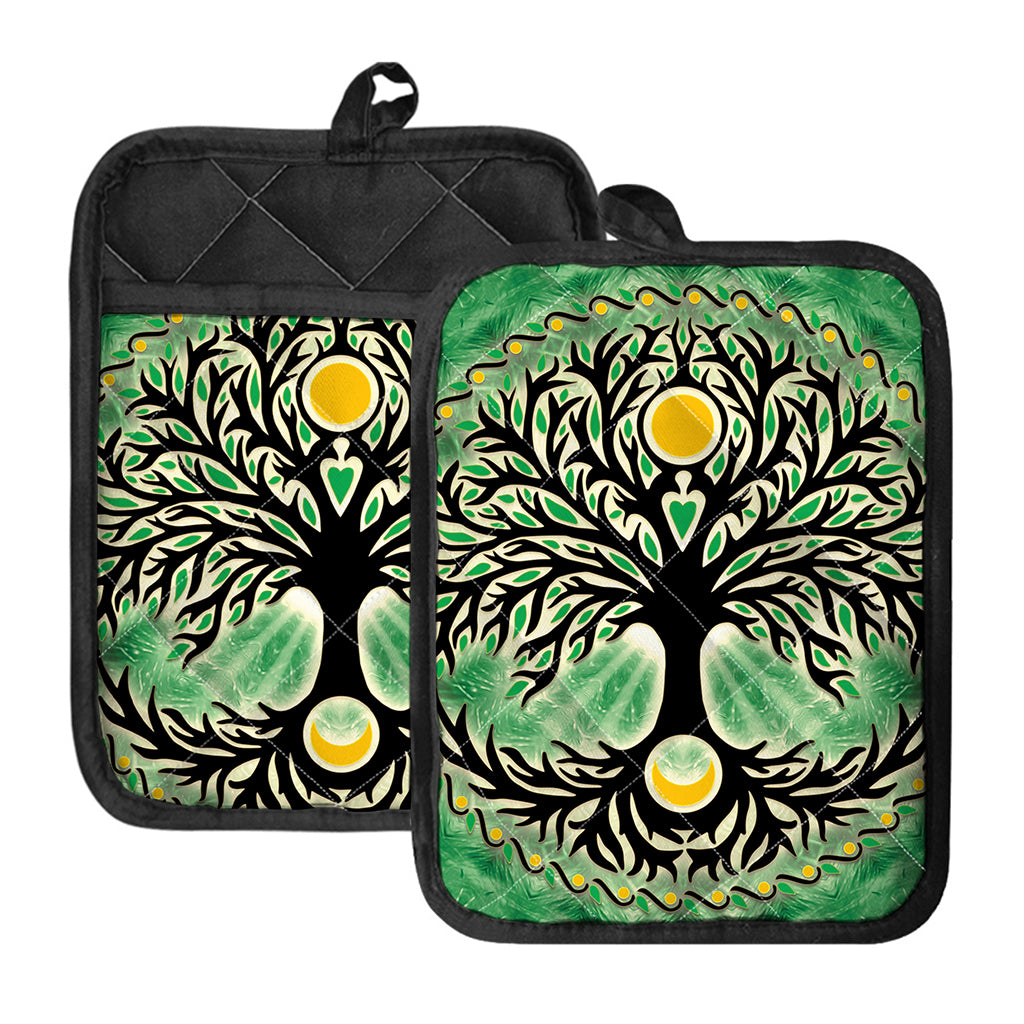 Sun And Moon Yggdrasil Print Pot Holders With Pocket