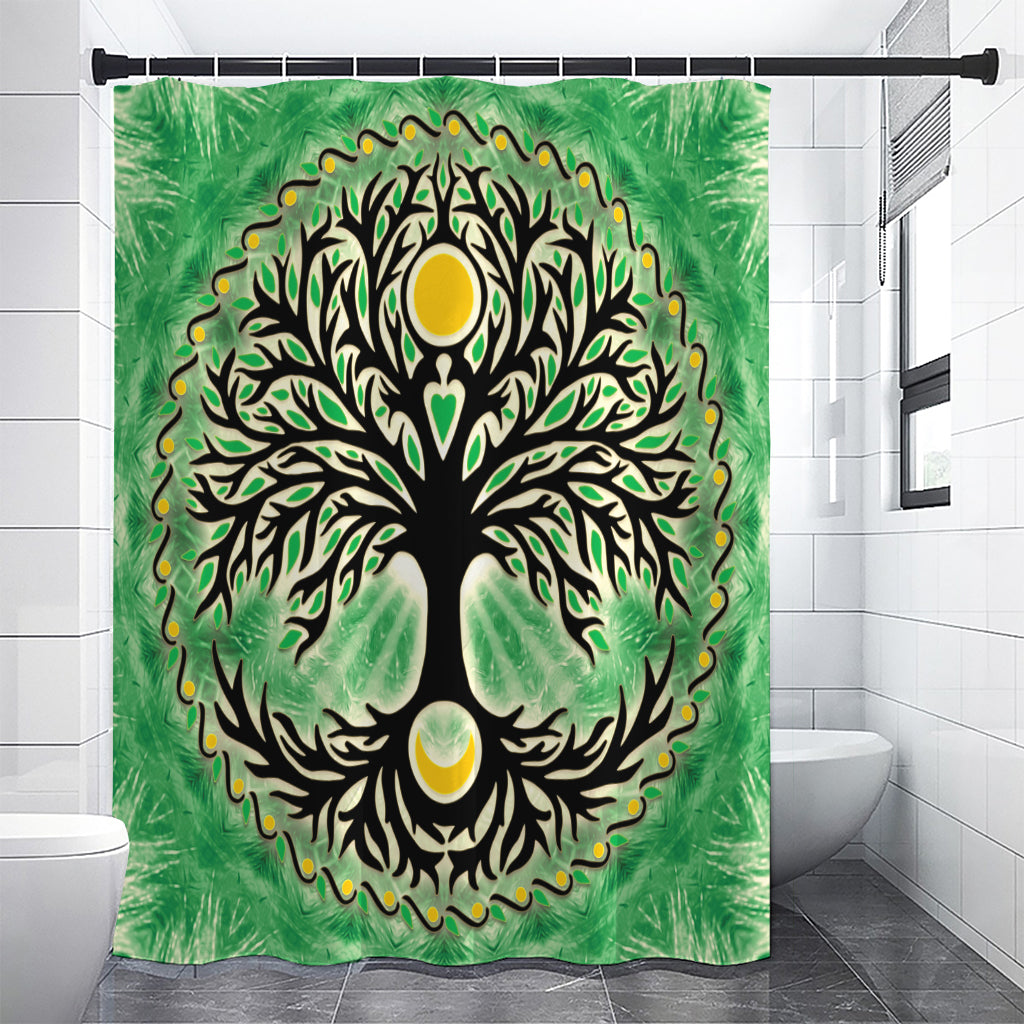 Sun And Moon Yggdrasil Print Premium Shower Curtain