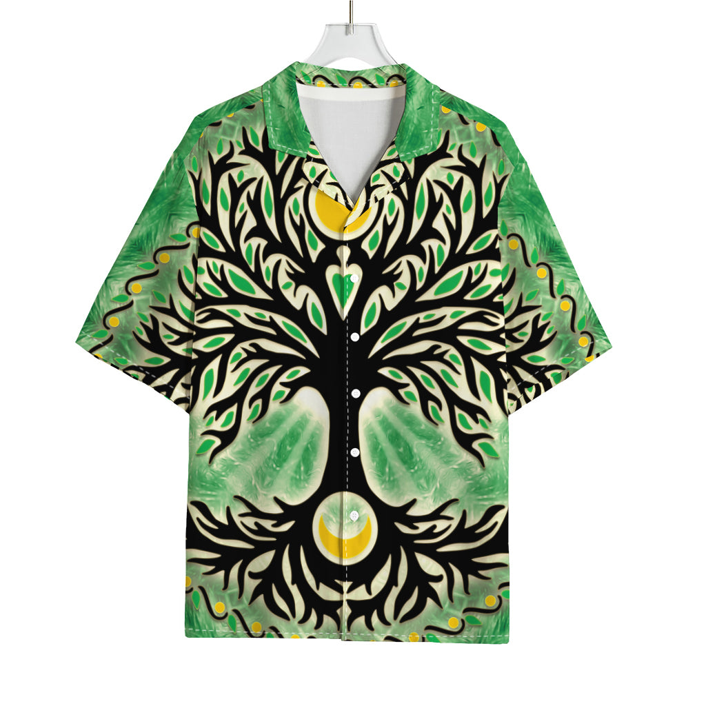 Sun And Moon Yggdrasil Print Rayon Hawaiian Shirt
