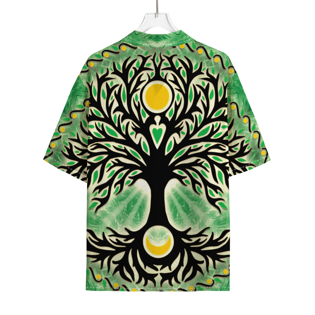 Sun And Moon Yggdrasil Print Rayon Hawaiian Shirt