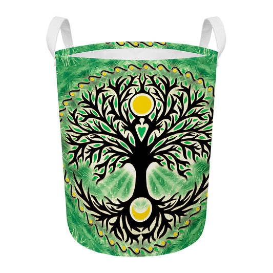Sun And Moon Yggdrasil Print Round Laundry Basket