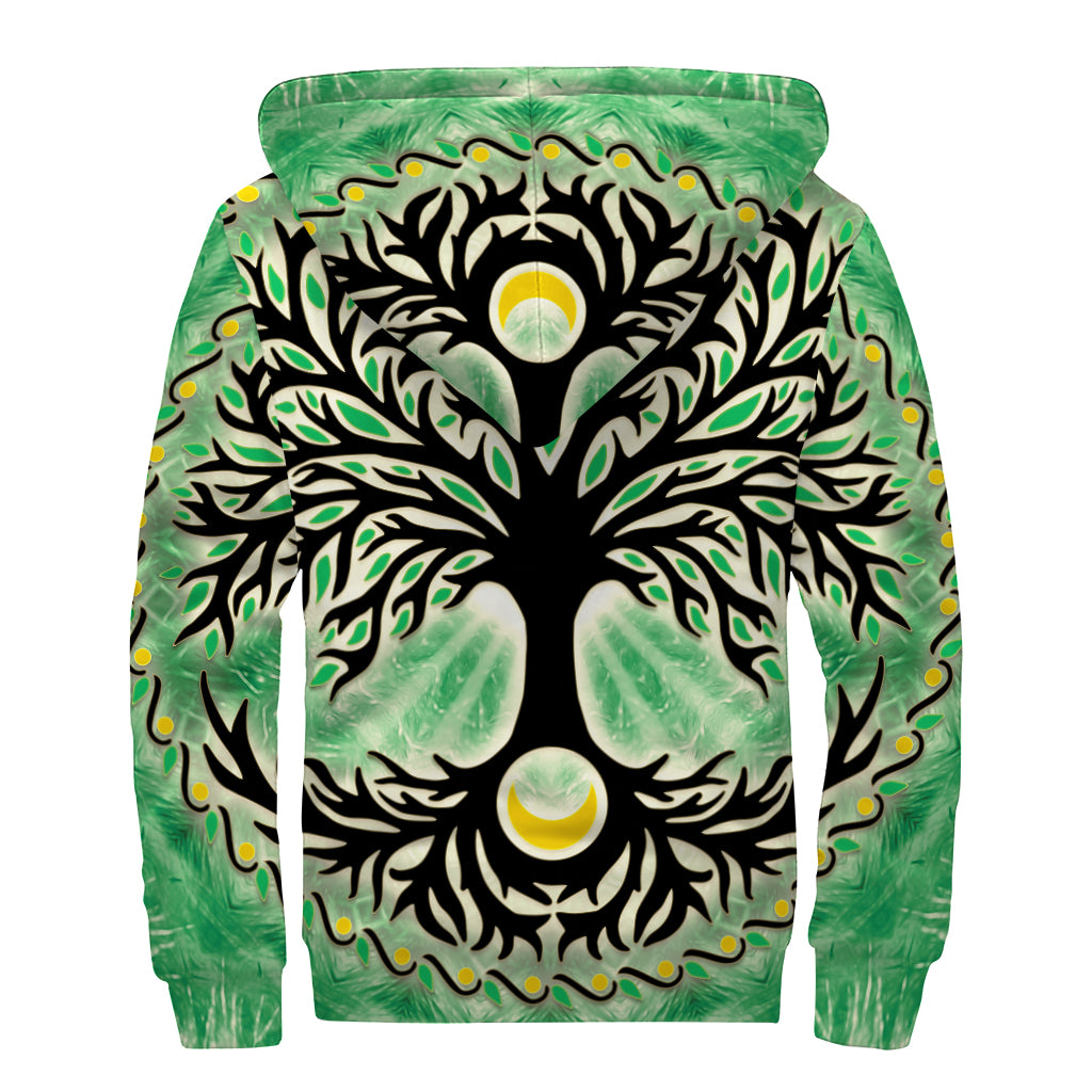 Sun And Moon Yggdrasil Print Sherpa Lined Zip Up Hoodie