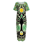 Sun And Moon Yggdrasil Print Short Sleeve Long Nightdress