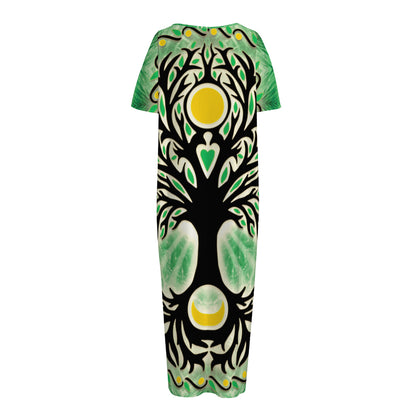 Sun And Moon Yggdrasil Print Short Sleeve Long Nightdress