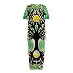 Sun And Moon Yggdrasil Print Short Sleeve Long Nightdress