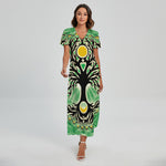 Sun And Moon Yggdrasil Print Short Sleeve Maxi Dress