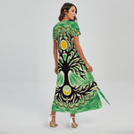 Sun And Moon Yggdrasil Print Short Sleeve Maxi Dress