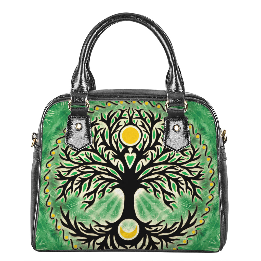 Sun And Moon Yggdrasil Print Shoulder Handbag