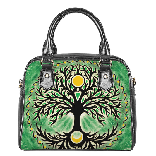 Sun And Moon Yggdrasil Print Shoulder Handbag