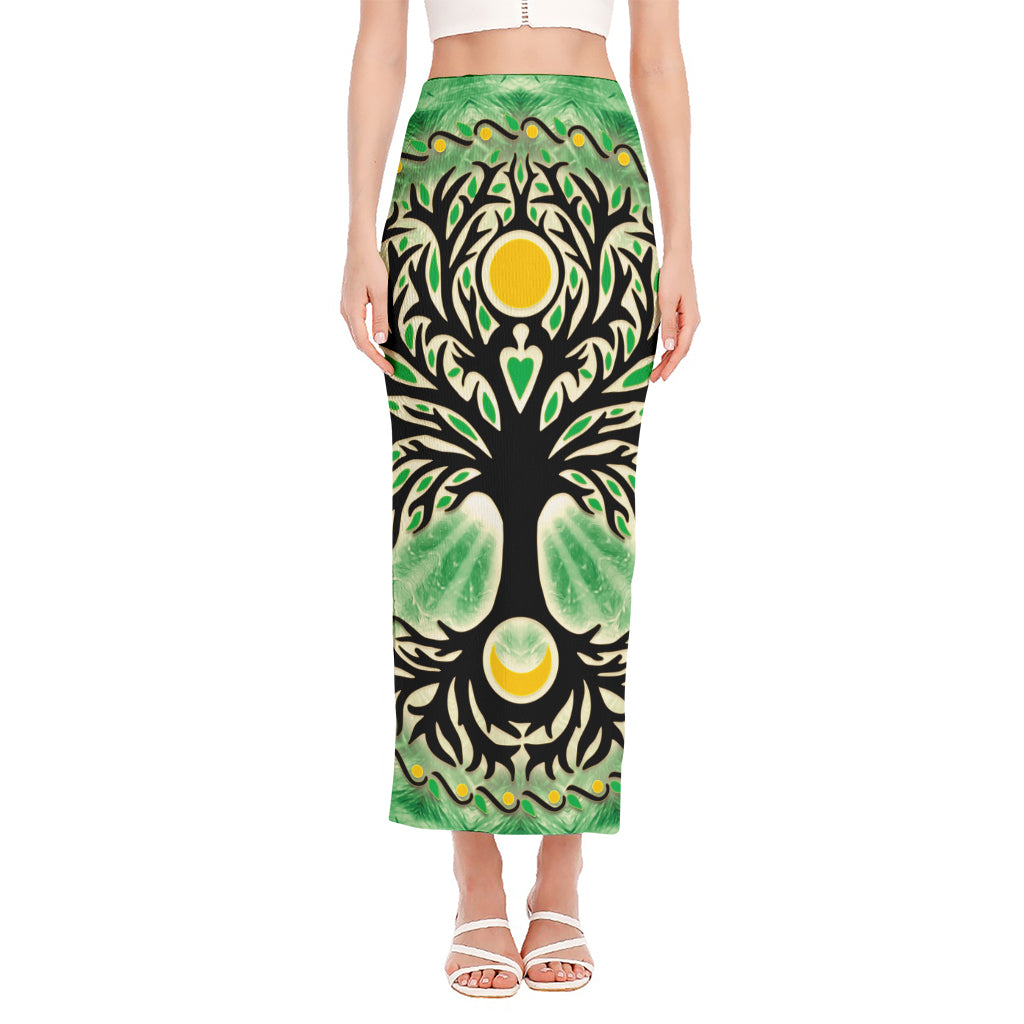 Sun And Moon Yggdrasil Print Side Slit Maxi Skirt