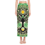 Sun And Moon Yggdrasil Print Side Slit Maxi Skirt
