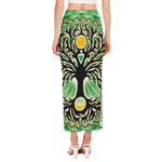 Sun And Moon Yggdrasil Print Side Slit Maxi Skirt