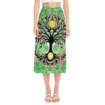 Sun And Moon Yggdrasil Print Side Slit Midi Skirt