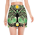 Sun And Moon Yggdrasil Print Side Slit Mini Skirt