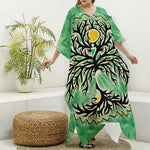 Sun And Moon Yggdrasil Print Silk V-Neck Kaftan Dress