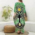 Sun And Moon Yggdrasil Print Silk V-Neck Kaftan Dress