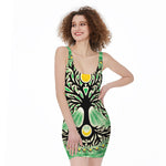Sun And Moon Yggdrasil Print Sleeveless Bodycon Dress