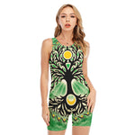 Sun And Moon Yggdrasil Print Sleeveless One Piece Swimsuit