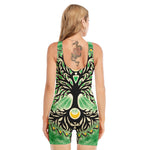 Sun And Moon Yggdrasil Print Sleeveless One Piece Swimsuit