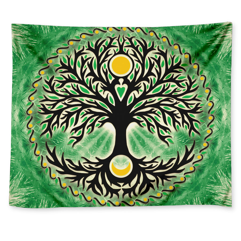 Sun And Moon Yggdrasil Print Tapestry