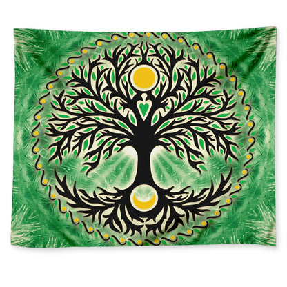 Sun And Moon Yggdrasil Print Tapestry