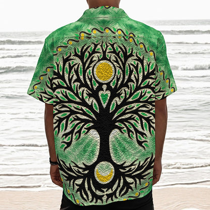 Sun And Moon Yggdrasil Print Textured Short Sleeve Shirt