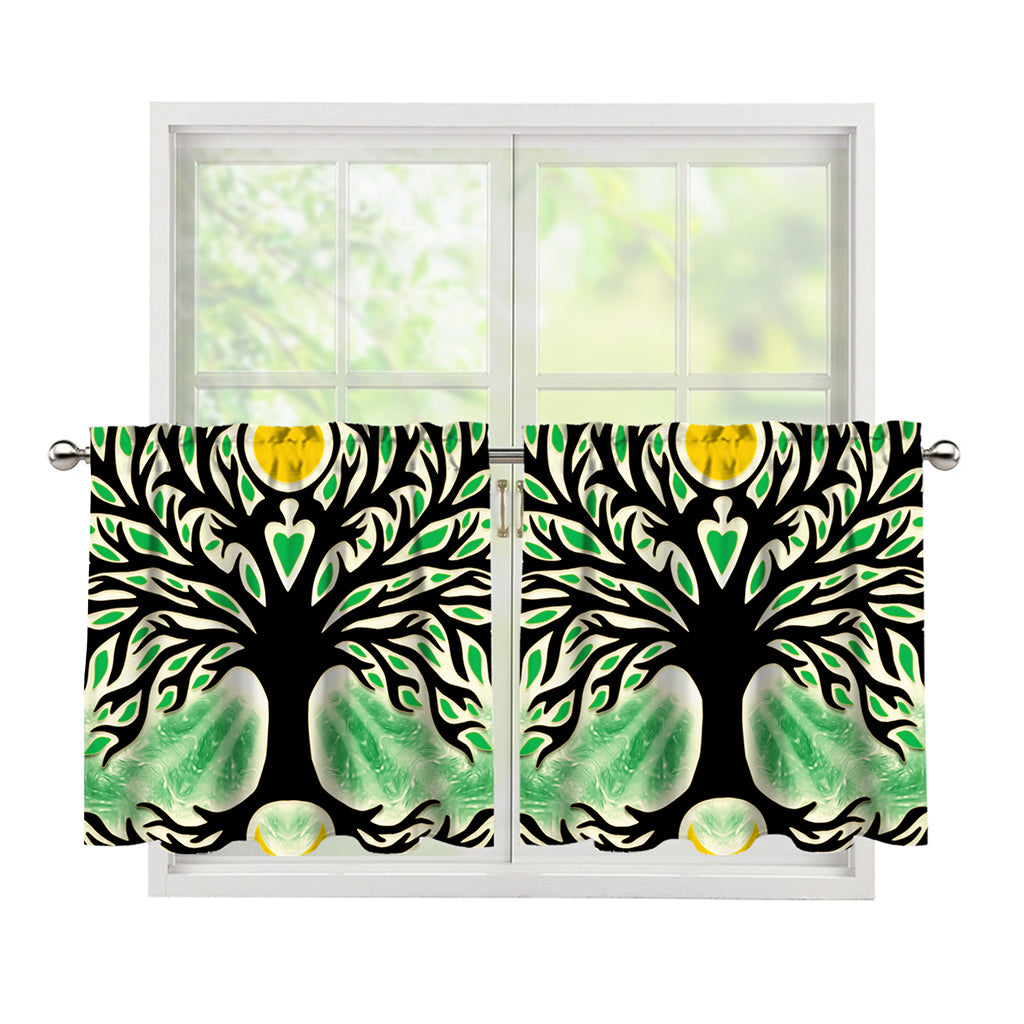Sun And Moon Yggdrasil Print Tier Curtains