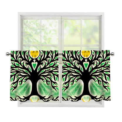 Sun And Moon Yggdrasil Print Tier Curtains