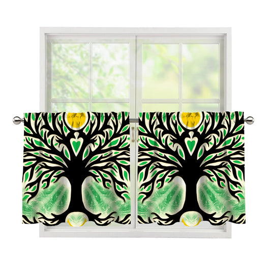 Sun And Moon Yggdrasil Print Tier Curtains