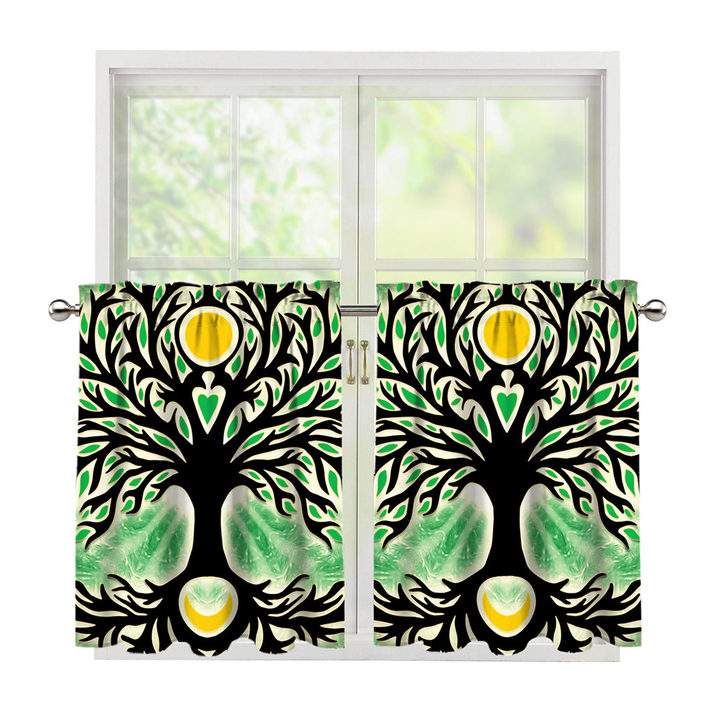 Sun And Moon Yggdrasil Print Tier Curtains