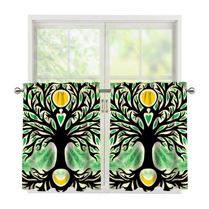 Sun And Moon Yggdrasil Print Tier Curtains