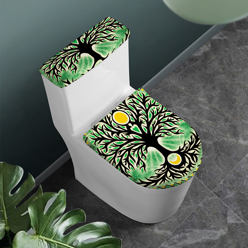 Sun And Moon Yggdrasil Print Toilet Lid And Tank Cover Set