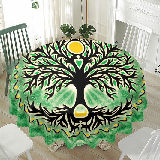 Sun And Moon Yggdrasil Print Waterproof Round Tablecloth