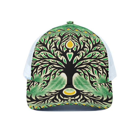 Sun And Moon Yggdrasil Print White Mesh Trucker Cap