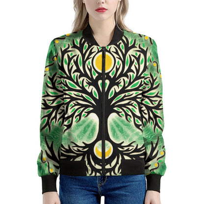 Sun And Moon Yggdrasil Print Women's Bomber Jacket