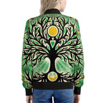 Sun And Moon Yggdrasil Print Women's Bomber Jacket